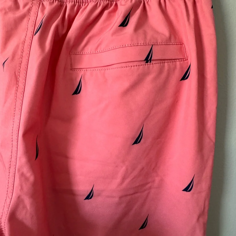 Nautica Mens Small Swim Trunks With Sailboat Print Pockets Elastic Waist Coral